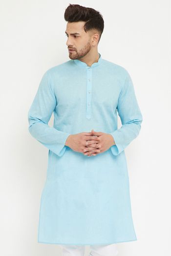 Cotton Blend Festival Wear Only Kurta In Aqua Blue Colour - KP4352322