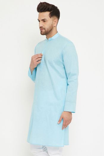 Cotton Blend Festival Wear Only Kurta In Aqua Blue Colour - KP4352322