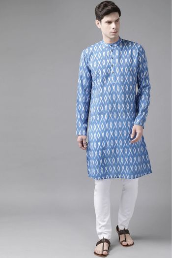 Cotton Blend Festival Wear Only Kurta In Aqua Blue Colour - KP4352408