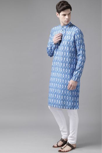 Cotton Blend Festival Wear Only Kurta In Aqua Blue Colour - KP4352408