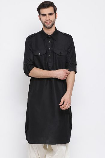 Cotton Blend Festival Wear Only Kurta In Black Colour - KP4351985