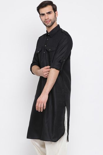 Cotton Blend Festival Wear Only Kurta In Black Colour - KP4351985