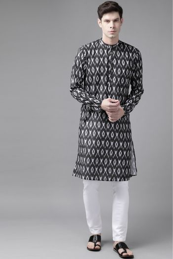 Cotton Blend Festival Wear Only Kurta In Black Colour - KP4352409