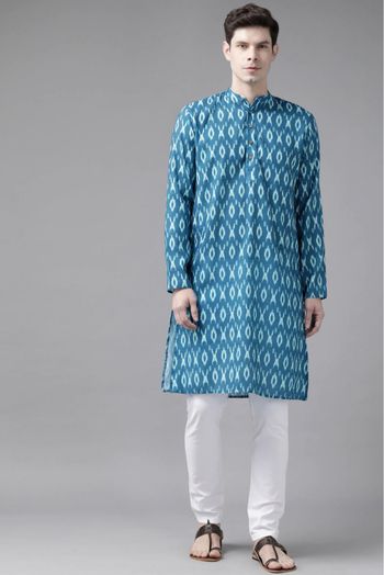 Cotton Blend Festival Wear Only Kurta In Blue Colour - KP4352410
