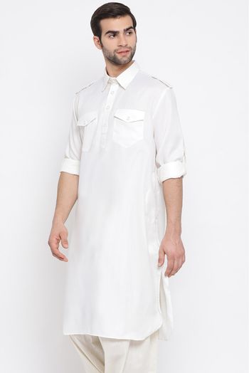 Cotton Blend Festival Wear Only Kurta In Cream Colour - KP4351989