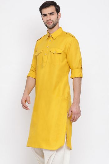 Cotton Blend Festival Wear Only Kurta In Mustard Colour - KP4351988