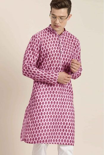 Cotton Blend Festival Wear Only Kurta In Pink Colour - KP4352424