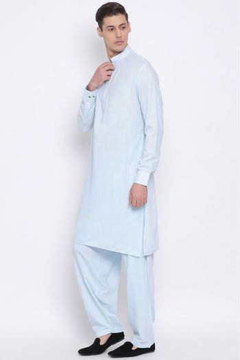 Cotton Blend Festival Wear Pathani In Blue Colour - KP4352007