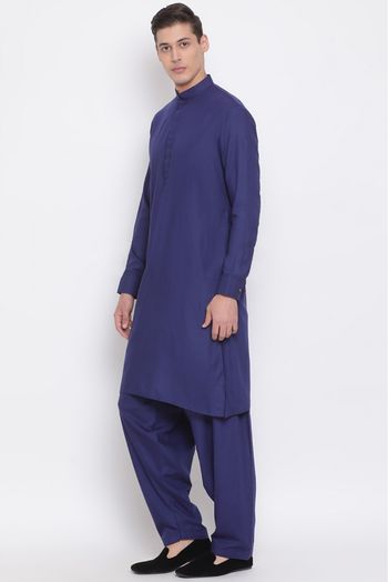 Cotton Blend Festival Wear Pathani In Blue Colour - KP4352008