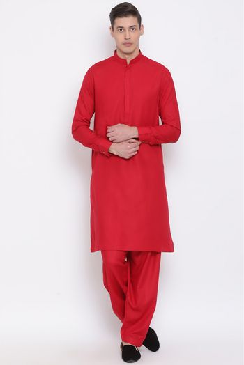 Cotton Blend Festival Wear Pathani In Maroon Colour - KP4352006