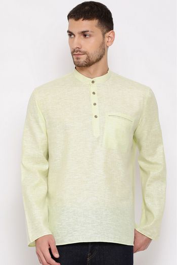 Cotton Blend Festival Wear Short Kurta In Green Colour - KP4352028