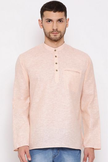 Cotton Blend Festival Wear Short Kurta In Peach Colour - KP4352029