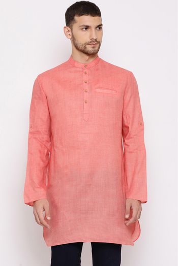 Cotton Blend Festival Wear Short Kurta In Pink Colour - KP4352015