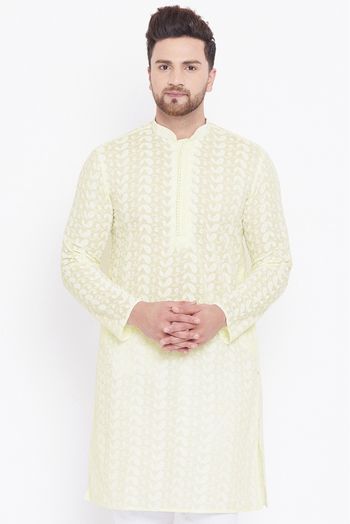 Cotton Festival Wear Only Kurta In Yellow And White Colour - KP4352264