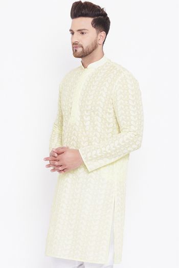 Cotton Festival Wear Only Kurta In Yellow And White Colour - KP4352264