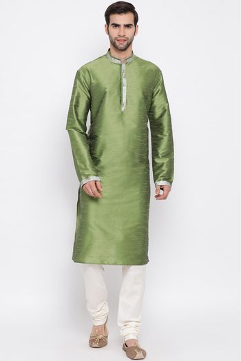 Cotton Silk Festival Wear Kurta Pajama In Green Colour - KP4352123