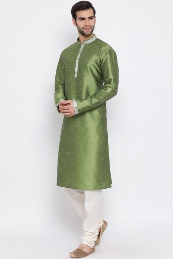 Cotton Silk Festival Wear Kurta Pajama In Green Colour - KP4352123