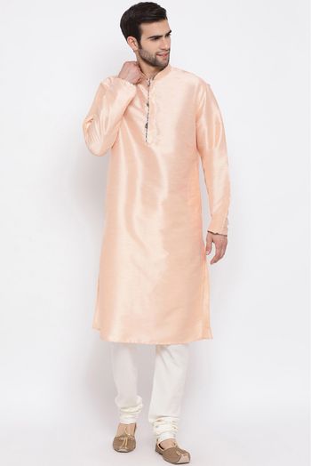 Cotton Silk Festival Wear Kurta Pajama In Peach Colour - KP4352126