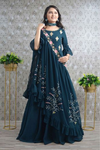 Faux Georgette Embroidery Gown In Blue Colour GW3161927
