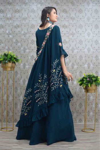 Faux Georgette Embroidery Gown In Blue Colour GW3161927