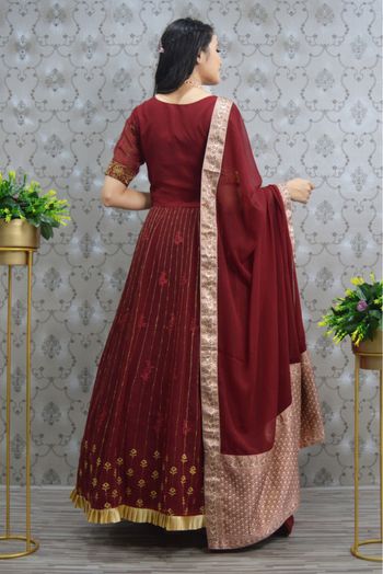 Faux Georgette Embroidery Gown In Maroon Colour GW3161934