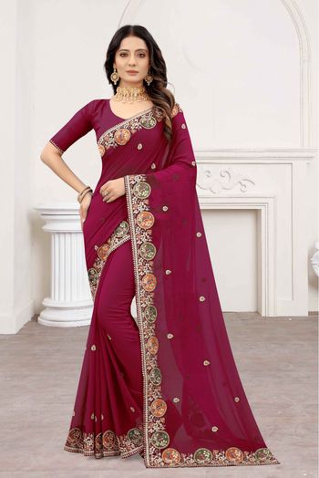 Rani #Pink #Saree with Blouse | Indian outfits, Indian clothes online,  Utsav fashion