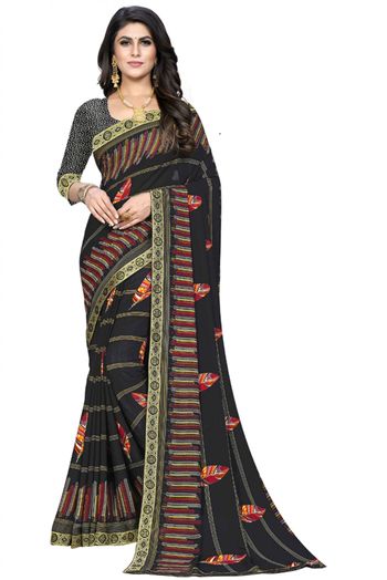 Georgette Printed Saree In Black Colour - SR4840332