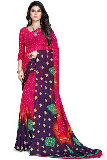 Georgette Printed Saree In Dark Pink Colour - SR4840289