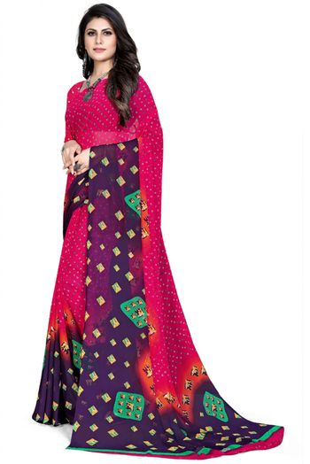 Georgette Printed Saree In Dark Pink Colour - SR4840289