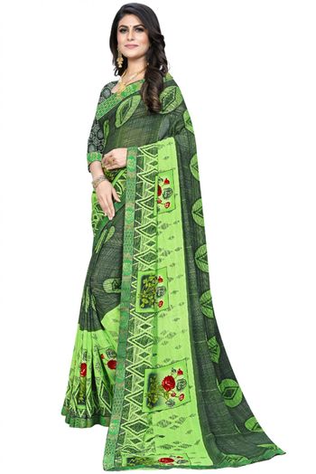 Georgette Printed Saree In Green Colour - SR4840347