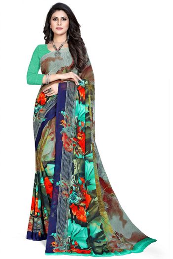 Georgette Printed Saree In Multicolour - SR4840276