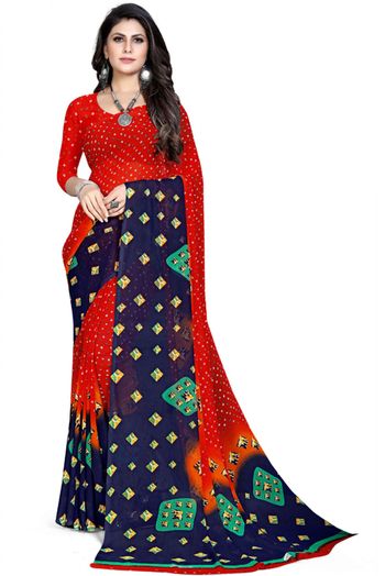 Georgette Printed Saree In Red Colour - SR4840287