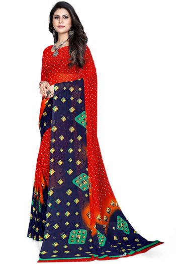 Georgette Printed Saree In Red Colour - SR4840287