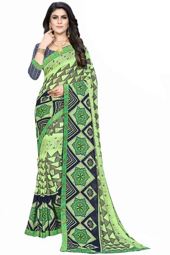 Georgette Printed Saree In Sea Green Colour - SR4840342