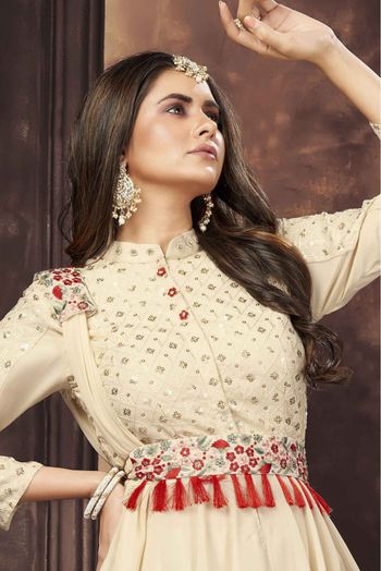 Georgette Sequins Work Gharara Suit In Off White Colour - SM5413786