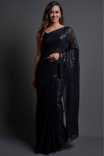 Women's Sequins Work Georgette Fancy Partywear Saree – Lady India