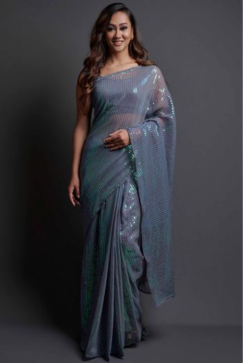 Georgette Sequins Work Saree In Grey Colour - SR5540101