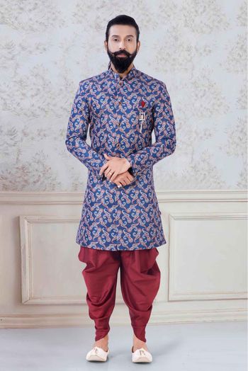 Jacquard Festival Wear Dhoti Sherwani In Blue Colour - SH5600042