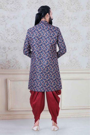 Jacquard Festival Wear Dhoti Sherwani In Blue Colour - SH5600042