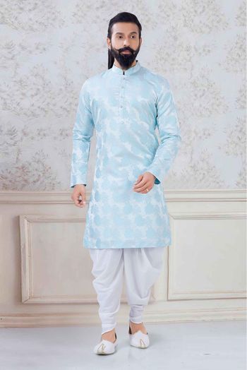 Jacquard Silk Festival Wear Dhoti Kurta In Sky blue  Colour - KP5600025