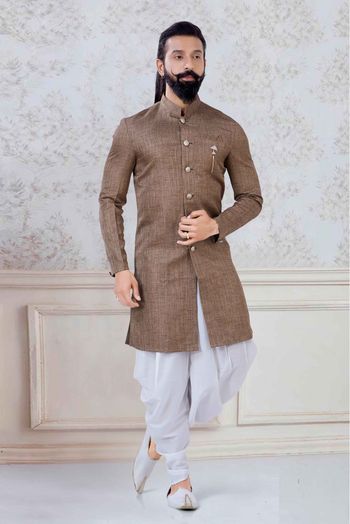 Linen Festival Wear Dhoti Kurta In Brown Colour - KP5600027