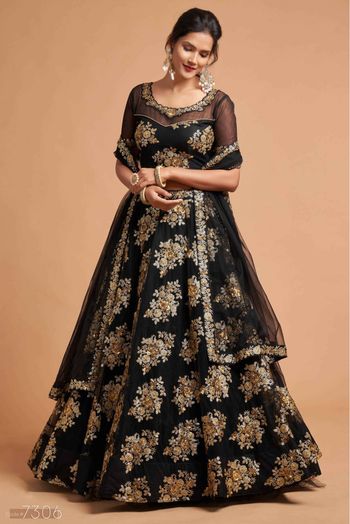 Net Zari Work Lehenga Choli In Black Colour - LD3820187