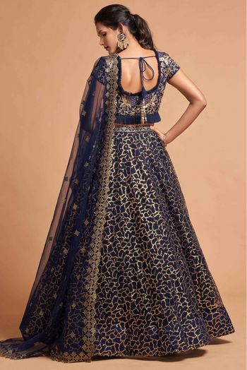 Net Zari Work Lehenga Choli In Navy Blue Colour - LD3820192