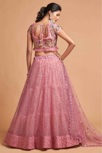 Net Zari Work Lehenga Choli In Pink Colour - LD3820194