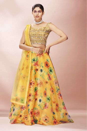 Organza Zari Work Lehenga Choli In Yellow Colour - LD4900945