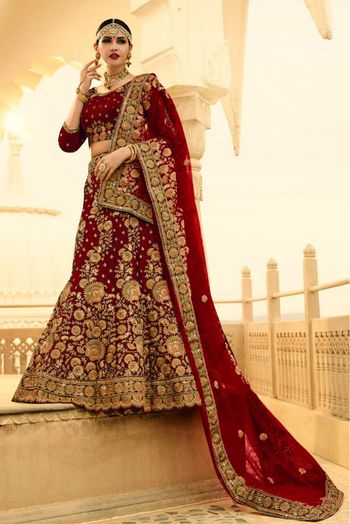 Phantom Silk Embroidery Lehenga Choli In Maroon Colour - LD5590009