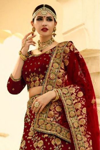 Phantom Silk Embroidery Lehenga Choli In Maroon Colour - LD5590009