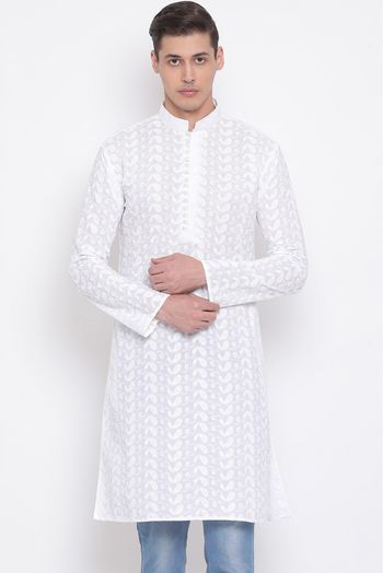 Pure Cotton Festival Wear Only Kurta In White Colour - KP4352075