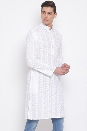 Pure Cotton Festival Wear Only Kurta In White Colour - KP4352075