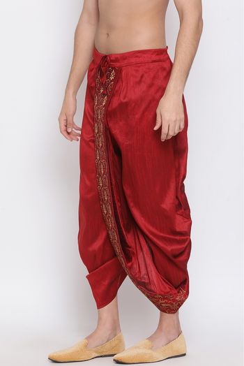 Silk Blend Festival Wear Dhoti In Maroon Colour - BM4352090